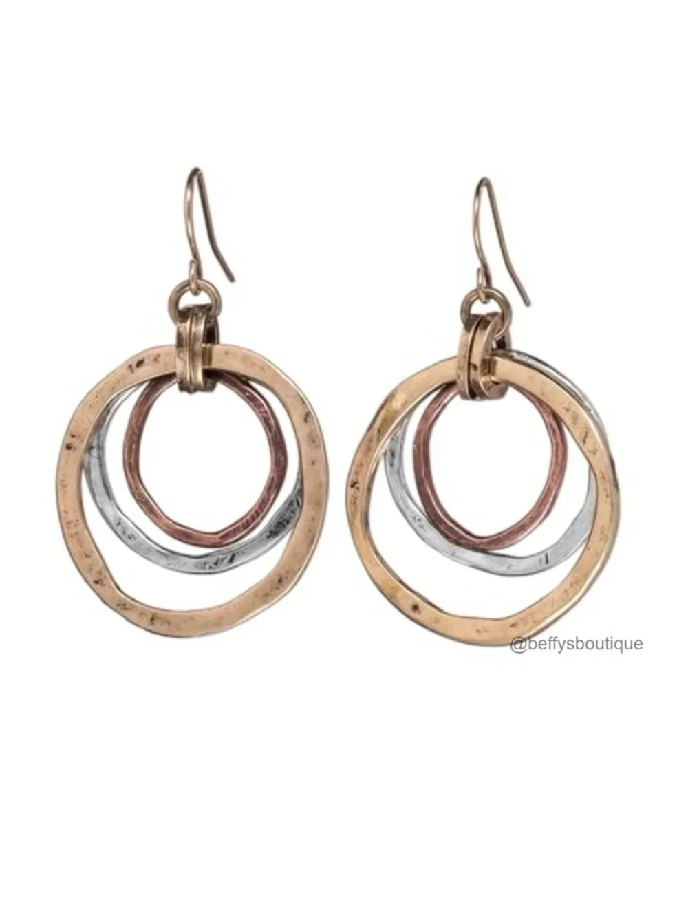 Mixed Metal Boho Dangle Earrings Hammered Texture Spiral Drop Jewelry